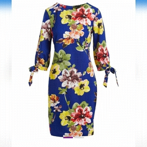 𝅺royal & Yellow Floral Tie-Cuff Sheath Dress - Women Sz 10